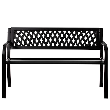 Gardenised Outdoor Steel 47 Park Bench For Yard, Patio, Garden And Deck, Black Weather Resistant Porch Bench, Park Seating